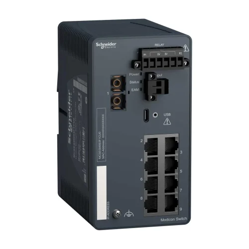Schneider Electric MCSESM093F1CU0 8 Port Modicon Yönetilebilen Ethernet Switch + Çok Modlu Fiber Optik İçin 1 Port - 1