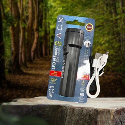 ACK AC06-00231 Led Fener 1W Siyah Gövde 30cm Mikro Usb Kablolu - 4
