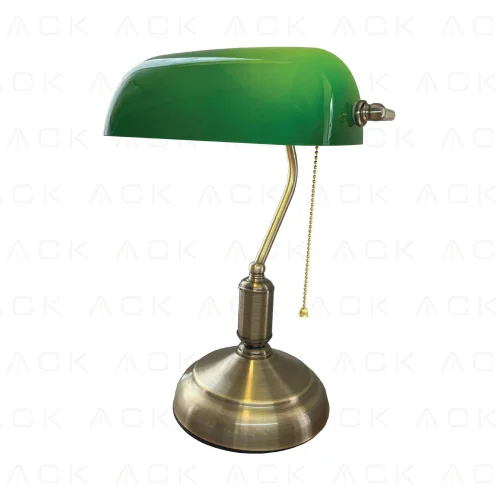 ACK AF10-00526 Banker Masa Lambası Yeşil Cam - Altın Govde E27 - 1