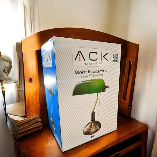 ACK AF10-00527 Banker Masa Lambası Yeşil Cam - Eskıtme Govde E27 - 2