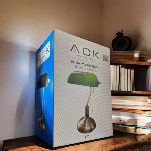 ACK AF10-00527 Banker Masa Lambası Yeşil Cam - Eskıtme Govde E27 - 3