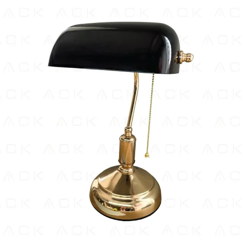 ACK AF10-00926 Banker Masa Lambası Siyah Cam - Altın Govde E27 - 1