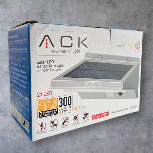ACK AG60-07851 Solar Duvar Apliği Hareket Sensörlü Dimli IP54 Beyaz 164mmx109mmx84mm - 2