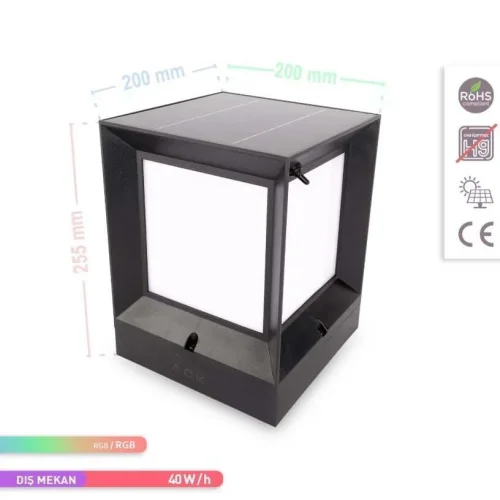 ACK AG60-08891 Solar Led Bahçe Armatürü 198X198X260mm 8W/H RGB - 4