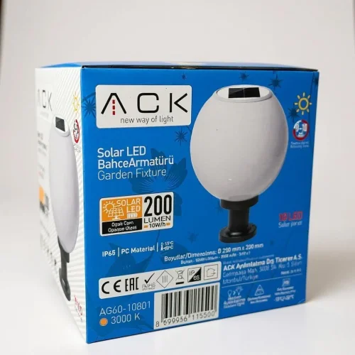 ACK AG60-10801 Solar Led Bahçe Armatürü 8W/H 3000K - 3