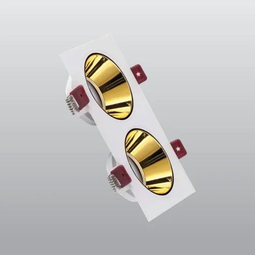 ACK AH03-07310 Beyaz Çift Kare Çerçeve / Gold Reflektör Sıva Altı Spotlight - 1