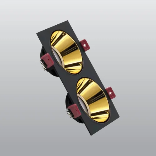 ACK AH03-07311 Siyah Çift Kare Çerçeve / Gold Reflektör Sıva Altı Spotlight - 1