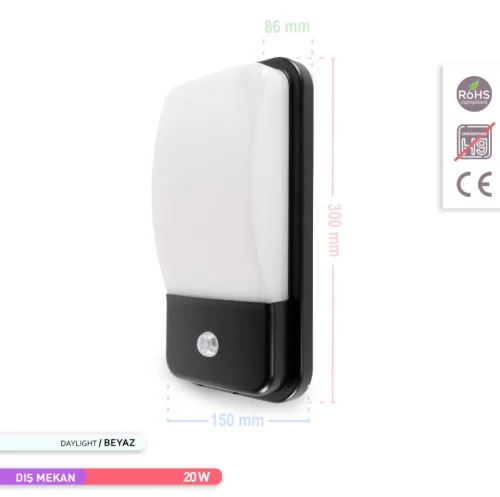 ACK AH07-05431 20W Sensörlü Led Duvar Apliği Siyah 6500K IP44 - 3