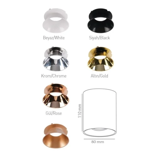 ACK AH12-08597 Sıvaüstü Dekoratif Armatür Ø80mmx110mm Mat Gül Reflektör Bakır Kasa - 3