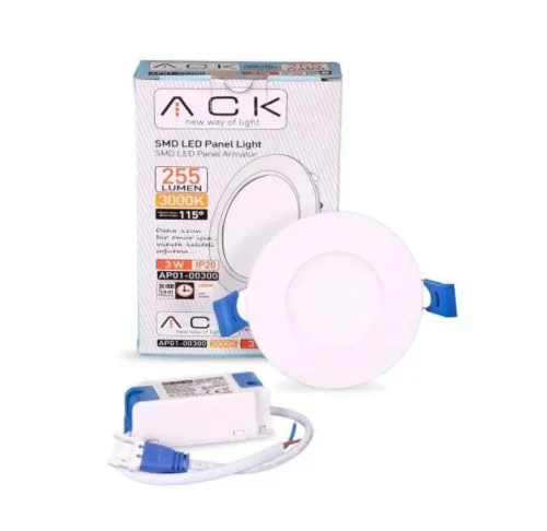 ACK AP01-00300 3W Beyaz 3000K Sıva Altı Yuvarlak Led Panel - 2