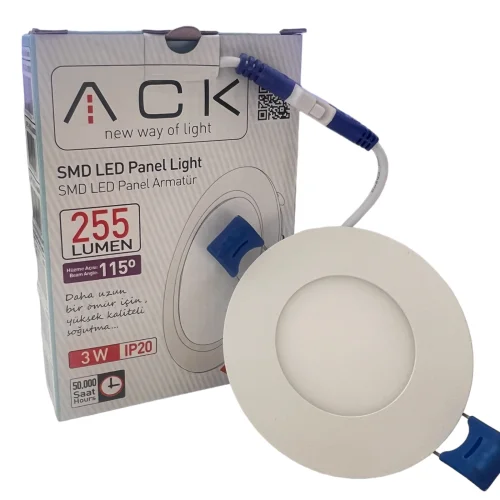 ACK AP01-00330 3W Beyaz 6500K Sıva Altı Yuvarlak Led Panel - 4