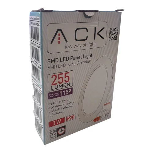 ACK AP01-00330 3W Beyaz 6500K Sıva Altı Yuvarlak Led Panel - 5