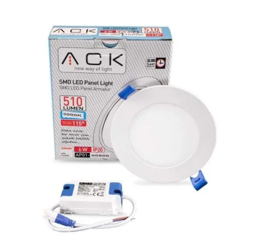 ACK AP01-00600 6W Beyaz 3000K Sıva Altı Yuvarlak Led Panel - 3