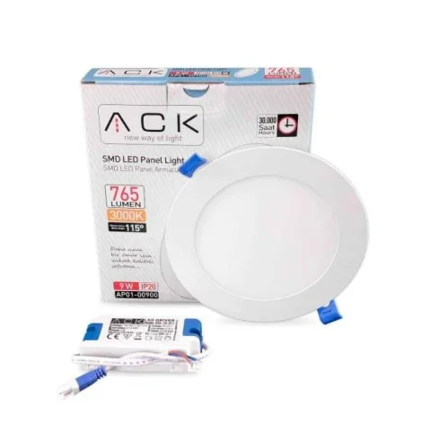 ACK AP01-00900 9W Beyaz 3000K Sıva Altı Yuvarlak Led Panel - 3