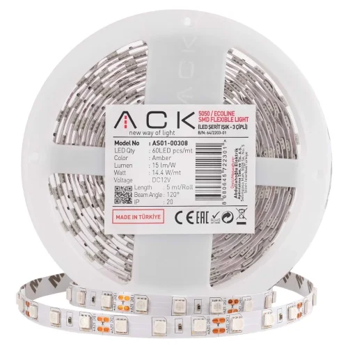 ACK AS01-00301 Üç ÇIP 4000K 60Led 12V IP20 Şerit Led 5 Metre - 1