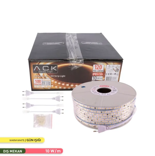 ACK AS01-01500 3535 120 Led/Metre 3000K 220V Şerit Led IP65 10mmx5mm 100 Metre - 3