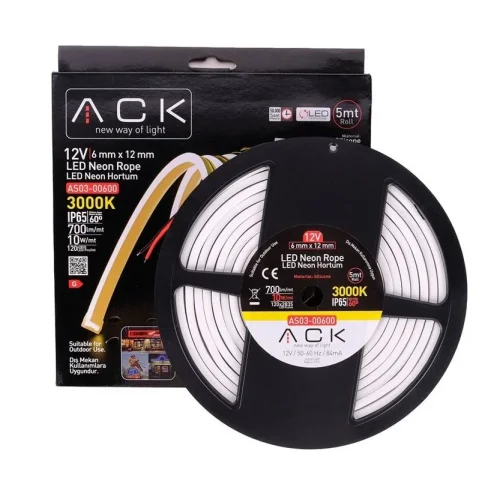ACK AS03-00600 12V Neon Hortum 3000K 2835 5 Metre - 1