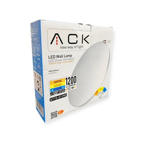 ACK AT15-01290 12W Led Duvar Armatürü Beyaz 6500-4000-3000K Butonlu Renk Seçeneği - 3