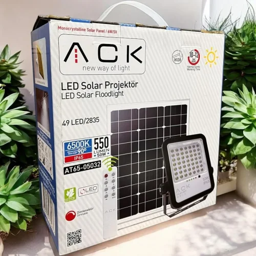 ACK AT65-05032 50W Lensli Solar Led Projektör 6500K IP65 - 2