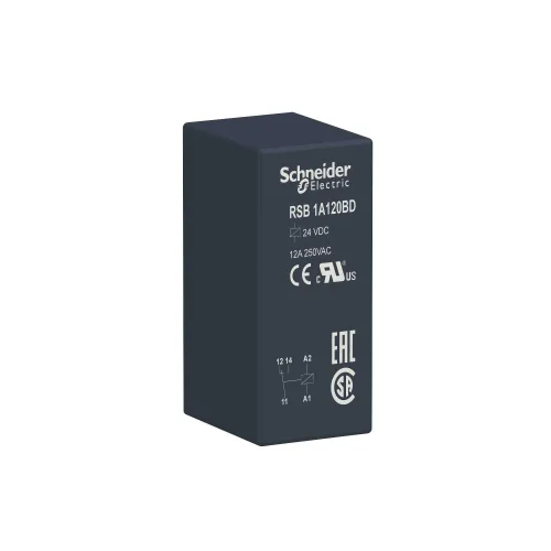 Schneider Electric RSB1A120BD Arayüz Takılabilir Röle - Zelio Rsb - 1 K/A - 24 V Dc - 12 A - 1