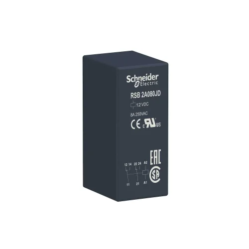 Schneider Electric RSB2A080JD Arayüz Takılabilir Röle - Zelio Rsb - 2 K/A - 12 V Dc - 8 A - 1