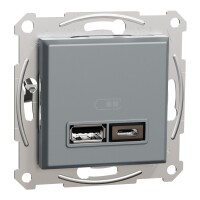 Asfora Plus USB Prizi 2.4A ikili Type A+C Çelik Renk - Çerçevesiz - 1