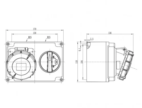 Bemis BC1-1403-7560 CEE Norm IP67 3/16A İnterlock Düz Duvar Priz - 2