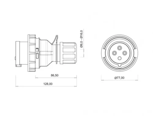 Bemis BC1-1504-7011 CEE Norm IP67 380V-450V Düz Fiş - 2
