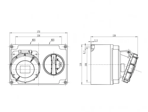 Bemis BC1-1504-7560 CEE Norm IP67 4/16A İnterlock Düz Duvar Priz - 2