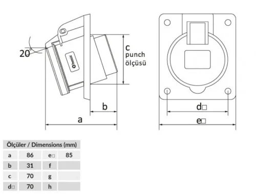 Bemis BC1-1505-2420 CEE Norm IP44 5/16A 45° Eğik Makine Priz - 2