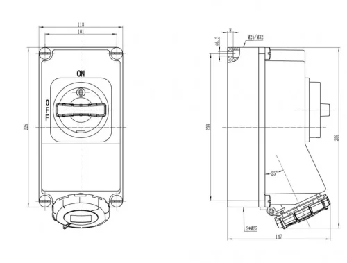 Bemis BC1-1505-7540 CEE Norm IP67 5/16A İnterlock 90° Eğik Duvar Priz - 2
