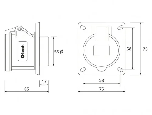 Bemis BC1-3303-2413 CEE Norm IP44 3/32A Makine Priz (75x75) - 2