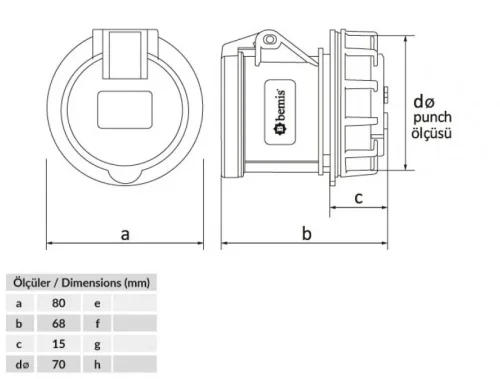 Bemis BC1-3403-2440 CEE Norm IP44 32A Somunlu Priz - 2