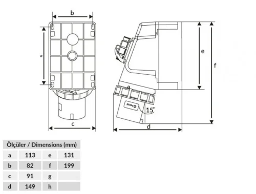 Bemis BC1-3403-7238 CEE Norm IP67 32A 90° Eğik Mak. Prizli Duvar Fişi - 2