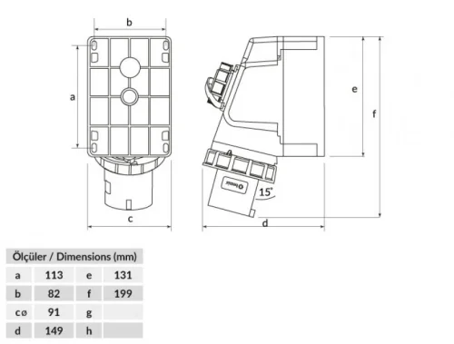 Bemis BC1-3504-7238 CEE Norm IP67 32A 90° Eğik M. Prizli Duvar Fiş - 2