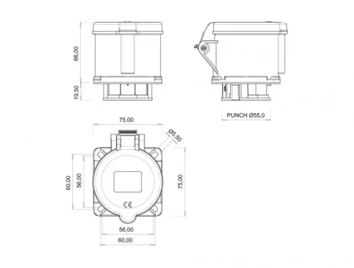 Bemis BC1-3505-2413 CEE Norm IP44 32A Makine Priz (75x75) - 2