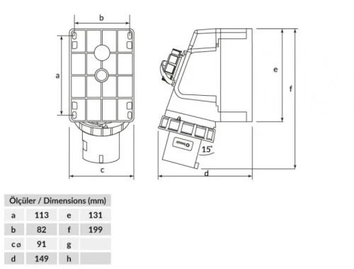 Bemis BC1-3505-7238 CEE Norm IP67 32A 90° Eğik 1/16A. Makine Prizli Duvar Fişi - 2