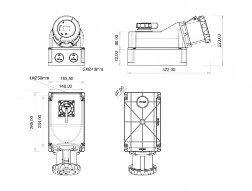 Bemis BC1-6403-7537 CEE Norm IP67 125A 90° Eğik 1/16A. Mak. Prizli Duvar Prizi - 2