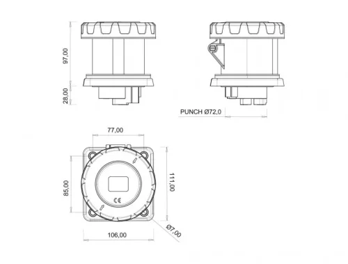 Bemis BC3-4403-7413 CEE Norm IP67 63A Makine Priz (Pilotlu) - 2