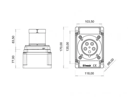 Bemis BC3-4505-2210 CEE Norm IP44 63A Duvar Fiş (Pilotlu) - 2