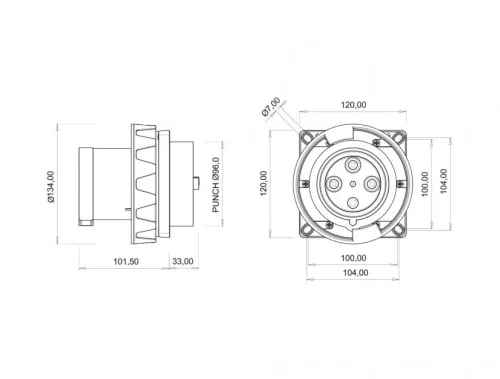 Bemis BC3-6504-7114 CEE Norm IP67 125A Makine Fişi (Pilotlu) - 2