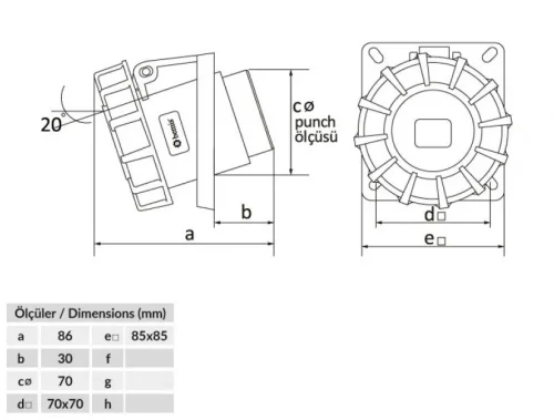 Bemis BCS-1504-7420 CEE Norm IP67 4/16A 45° Eğik Makine Prizi - 2