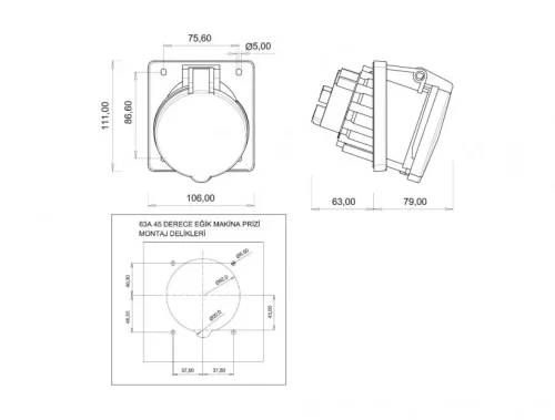 Bemis BCS-4505-2420 CEE Norm IP44 5/63A 45° Eğik Makine Prizi - 2