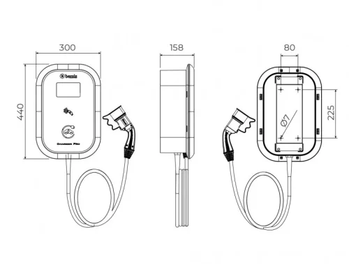 Bemis BEV-2332-2352 Ekransız Kablo Ucu Prizli Model 1 Charger Monofaze 7,4 kW - 2