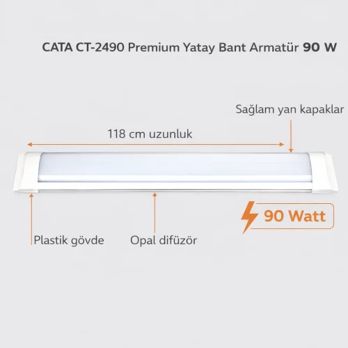 Cata CT-2490 90W Beyaz Yatay Bant Armatür - 1