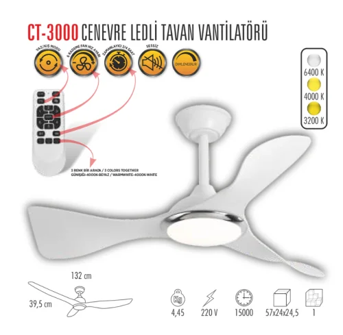 CATA CT-3000 Cenevre Ahşap Vantilatör Kumandalı - 2