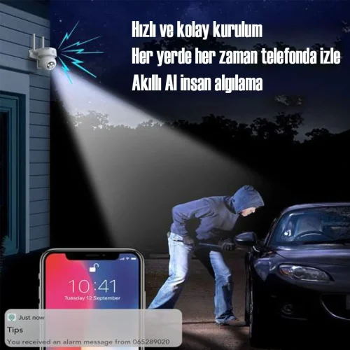 CATA CT-4051 336 Derece Dönebilen Gece Görüşlü Akıllı Dış Mekan Kamera - 3