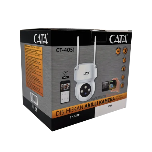 CATA CT-4051 336 Derece Dönebilen Gece Görüşlü Akıllı Dış Mekan Kamera - 7