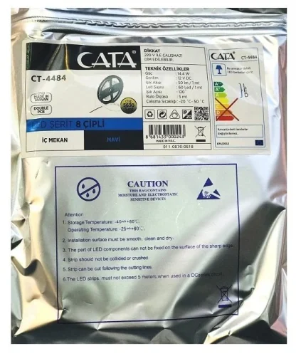 CATA CT-4484 12V Mavi Renk 7W İç Mekan Şerit Led 5 Metre - 5