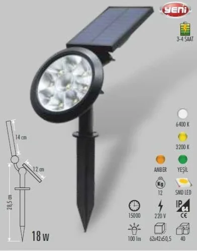 Cata CT-7320 18W Yeşil Işık Solar Bahçe Armatürü - 2